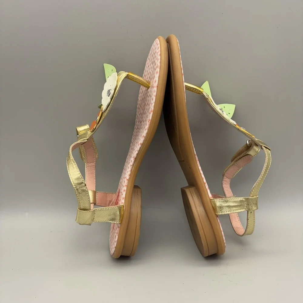 Oilily Sandals Womens Size 36 Gold Thong Floral Rhinestone Strap Cute Colorful